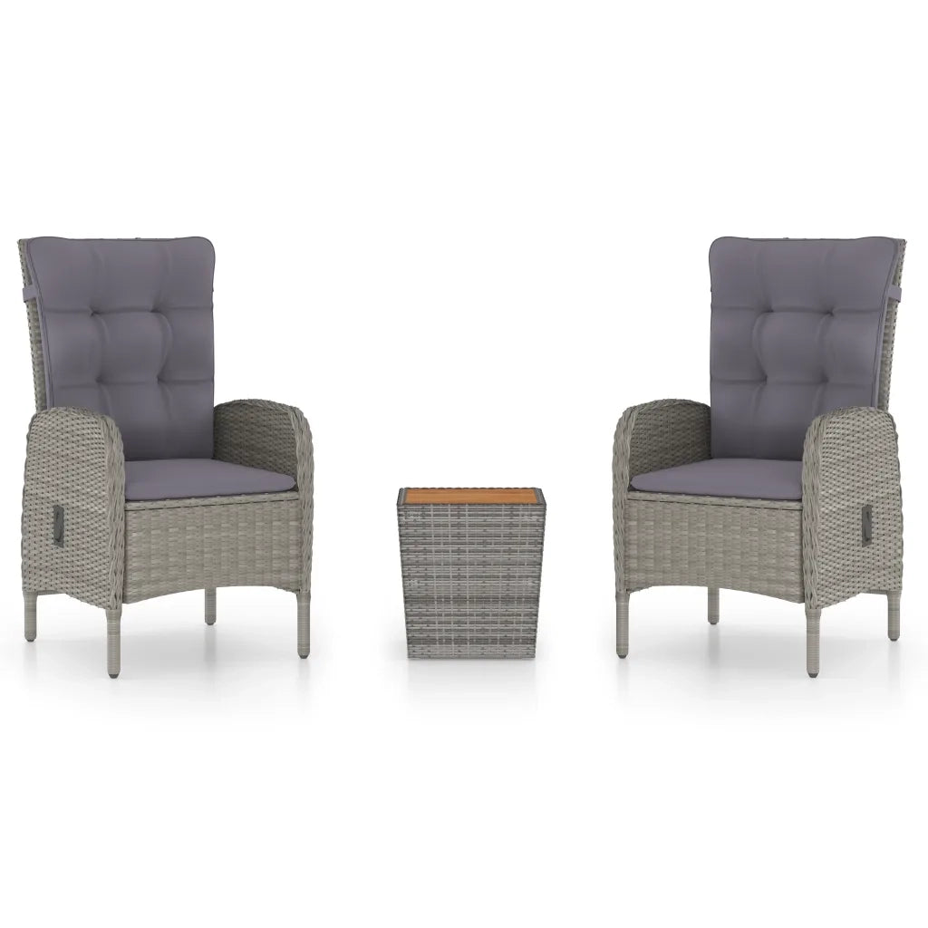 Set da Bistrot 3 pz in Polyrattan e Legno Acacia Grigio