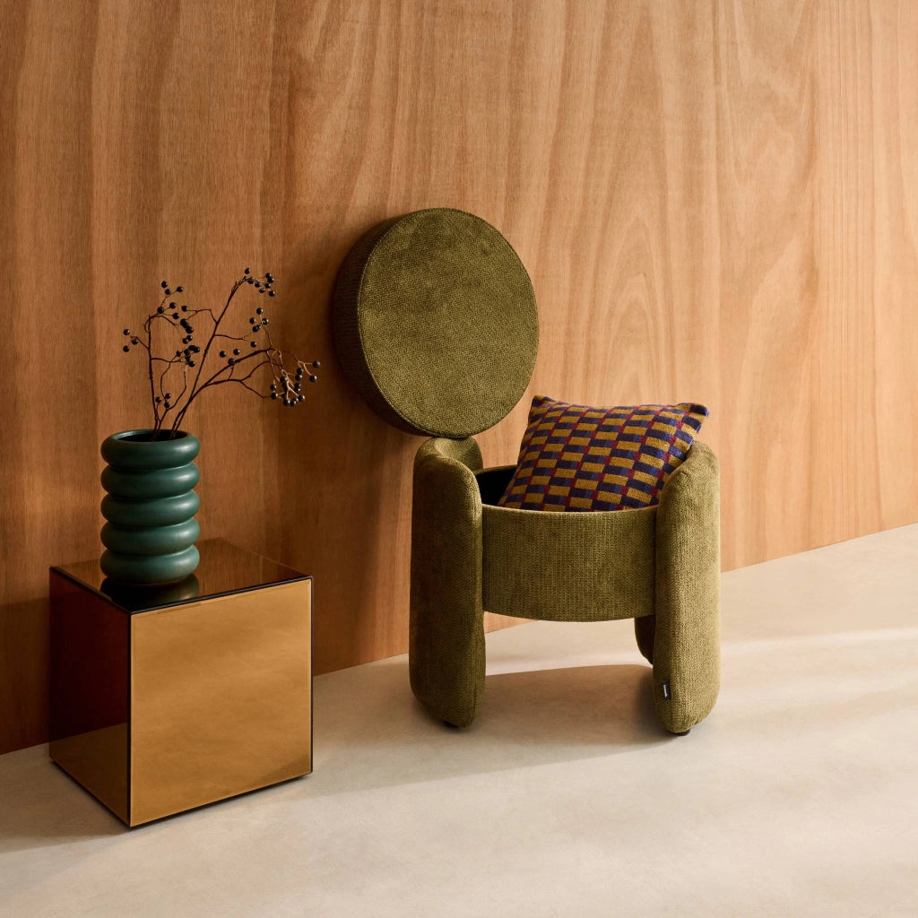 Pouf contenitore in tessuto, verde kaki