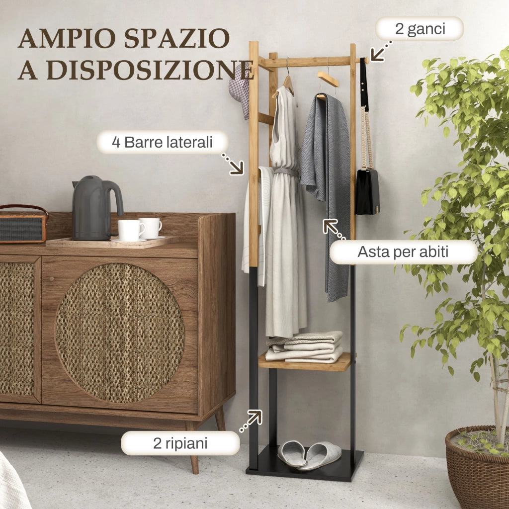 Appendiabiti da Terra con Ripiani ¨C Minimal ¨C Legno e Nero