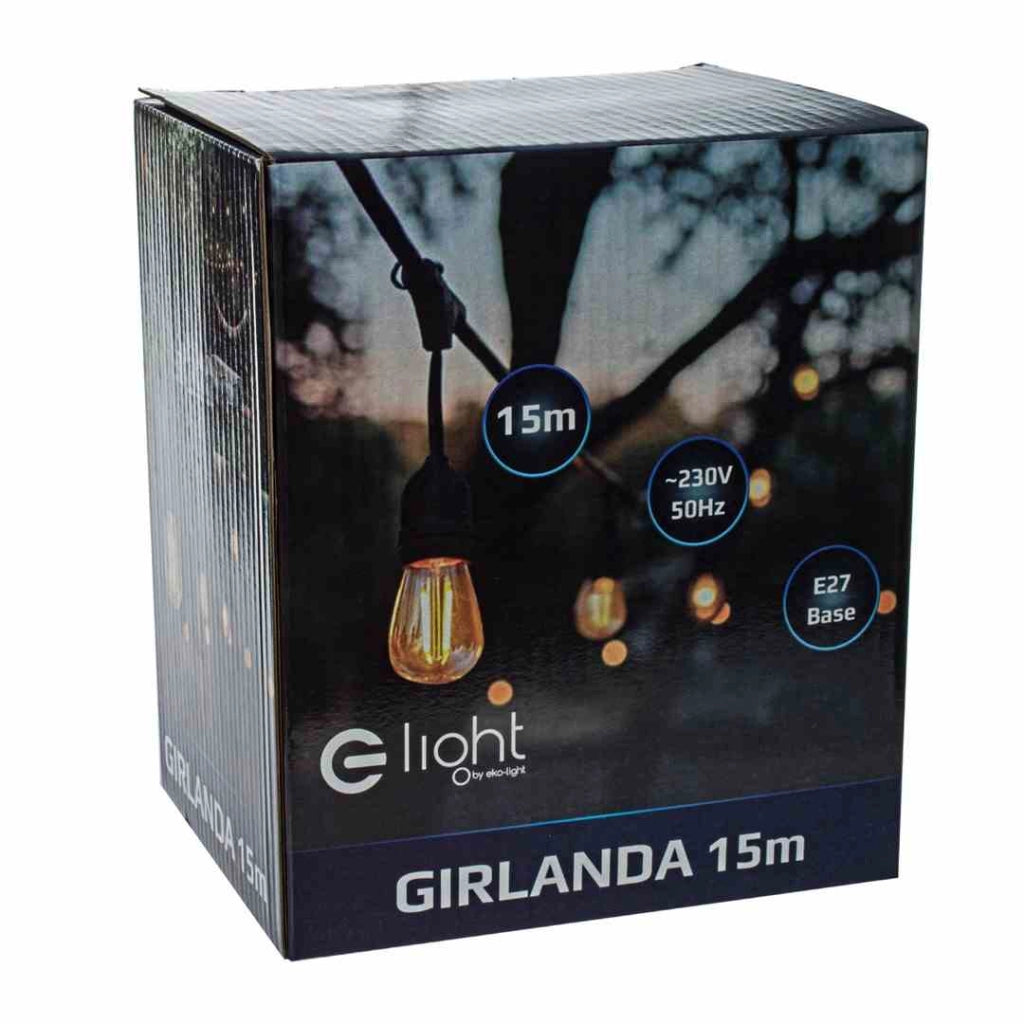 Girlanda luminosa da esterno Eko-Light 15m 15xE27 IP44 nera