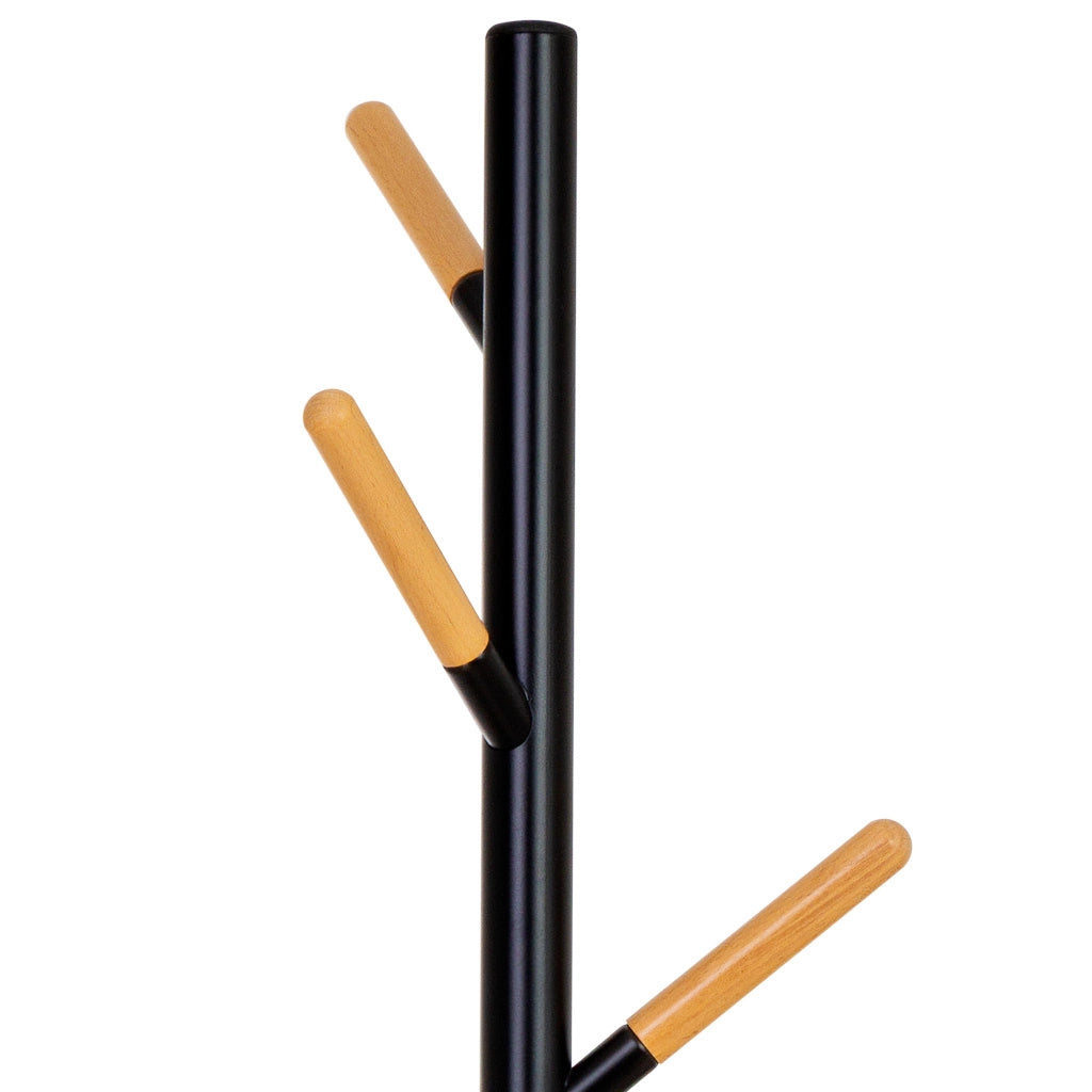 Perchero de metal y madera negro 175h cm