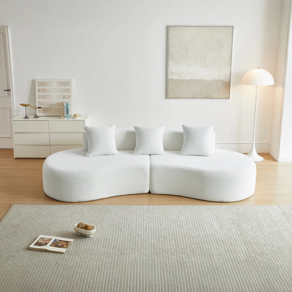 Divano Angolare Boucl¨¦ 3 Posti ¨C Xylo ¨C Grigio, Tessuto, con Cuscini