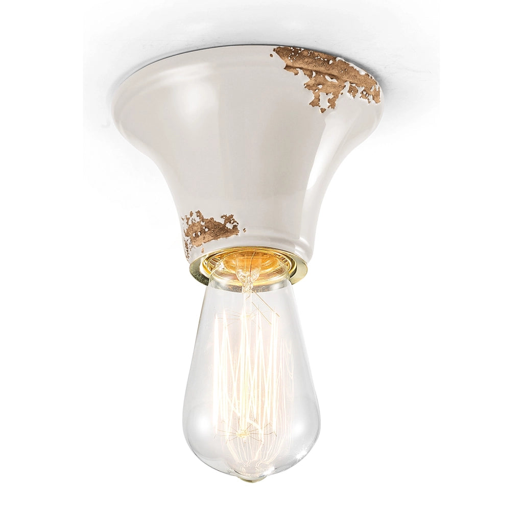 Plafoniera Vintage Tonda Piccola Ceramica Bianca 1 Luce E27