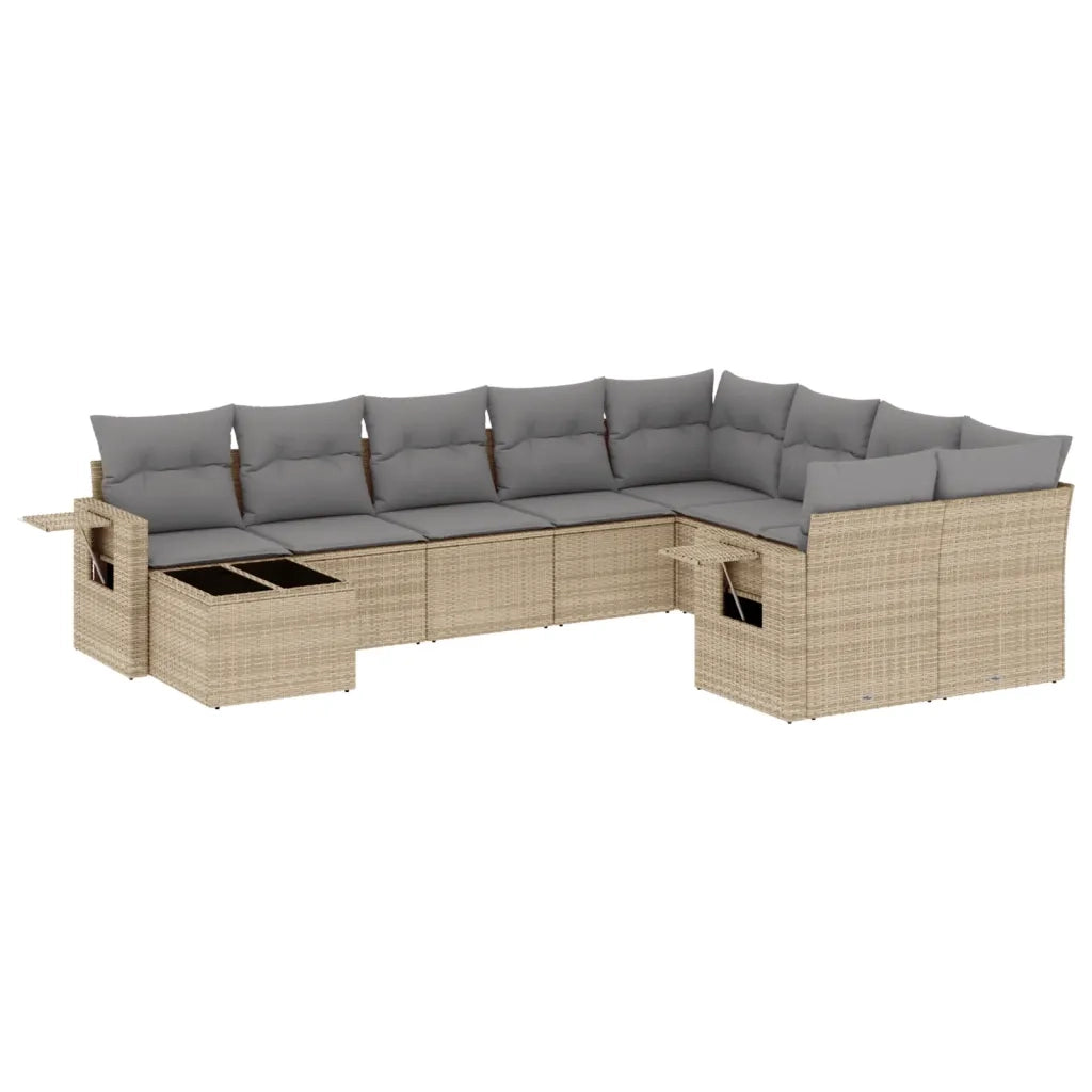 Set Divano da Giardino 10 pz con Cuscini Beige in Polyrattan 3220658