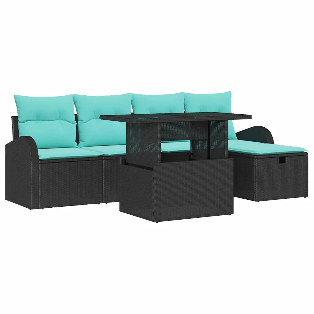 Set Divano da Giardino con cuscino 6 pcs Nero Poly Rattan 3361085