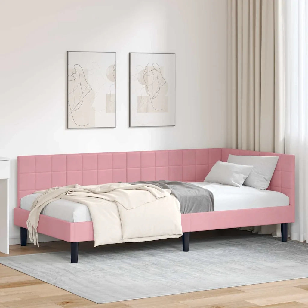 Cornice del letto ad angolo Rosa 100 cm x 200 cm Velluto 42016441