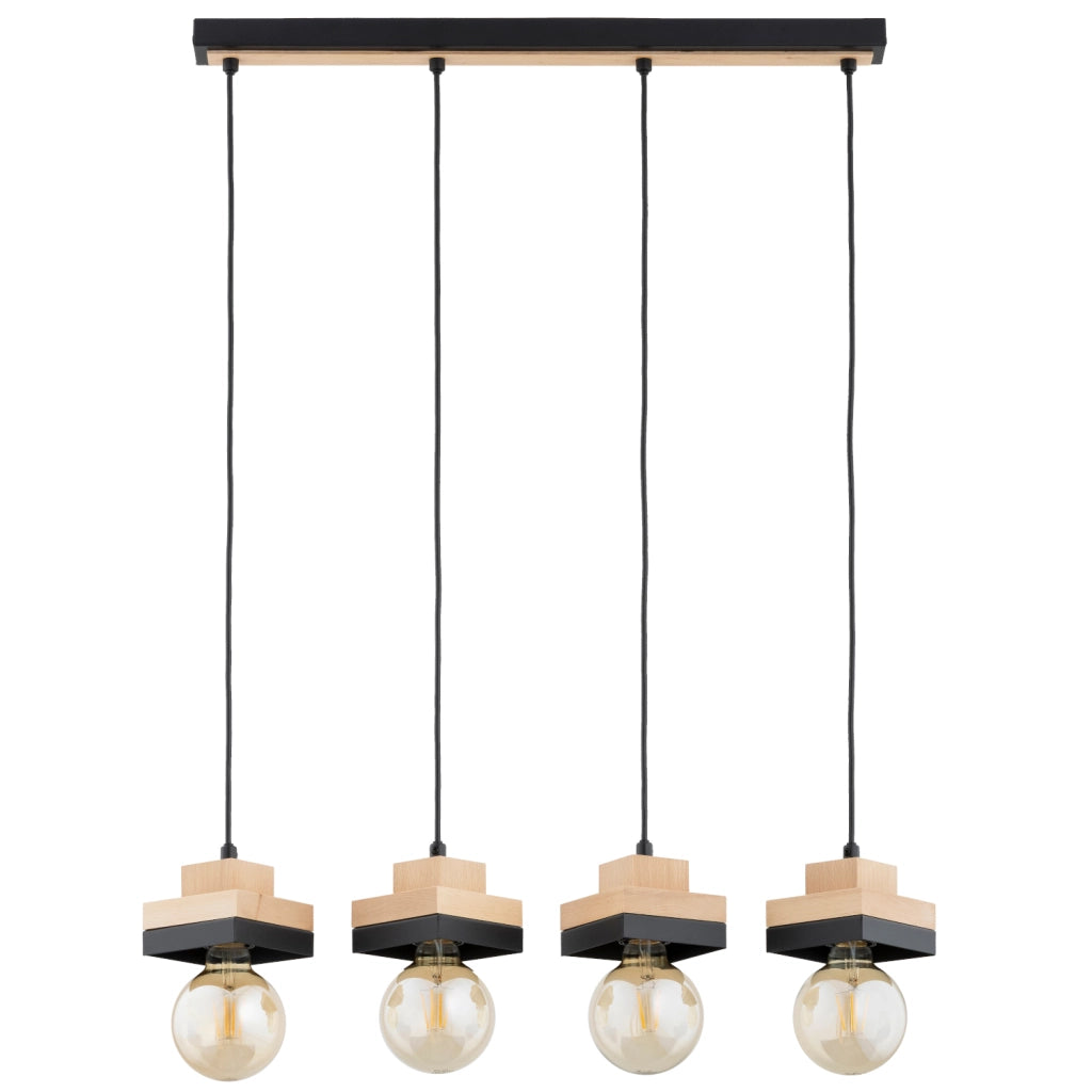 Lampada a sospensione scandi nera legno 4xE27 MIKO Alfa