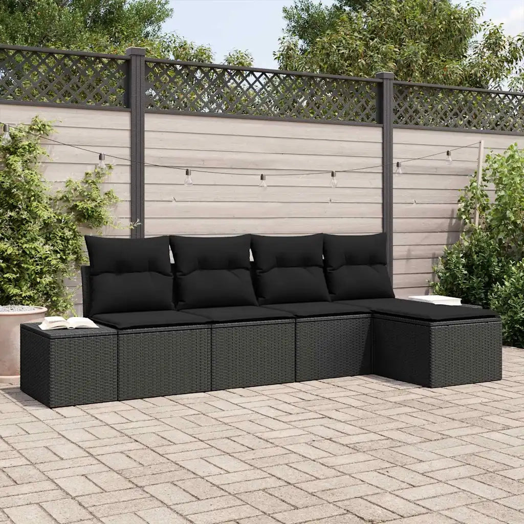 Set Divano da Giardino con cuscino 5 pcs Nero polyrattan 3355692