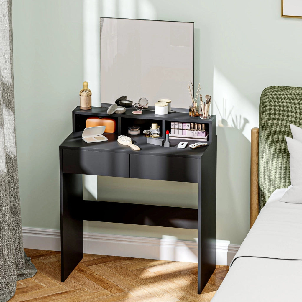 Tocador con specchio 2 cassetti 3 scompartimenti ¨C Minimal ¨C Nero 75x38x135 cm