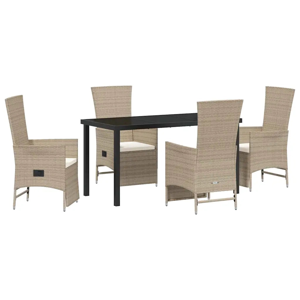 Set da Pranzo per Giardino con cuscino 5 pcs Beige polyrattan 3379473