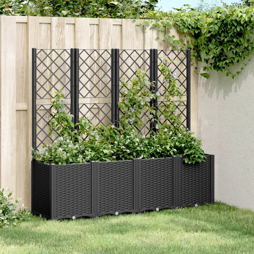Fioriera | Cassetta per fiori | Vaso da Giardino con Traliccio Nera 160x40x140 cm in PP