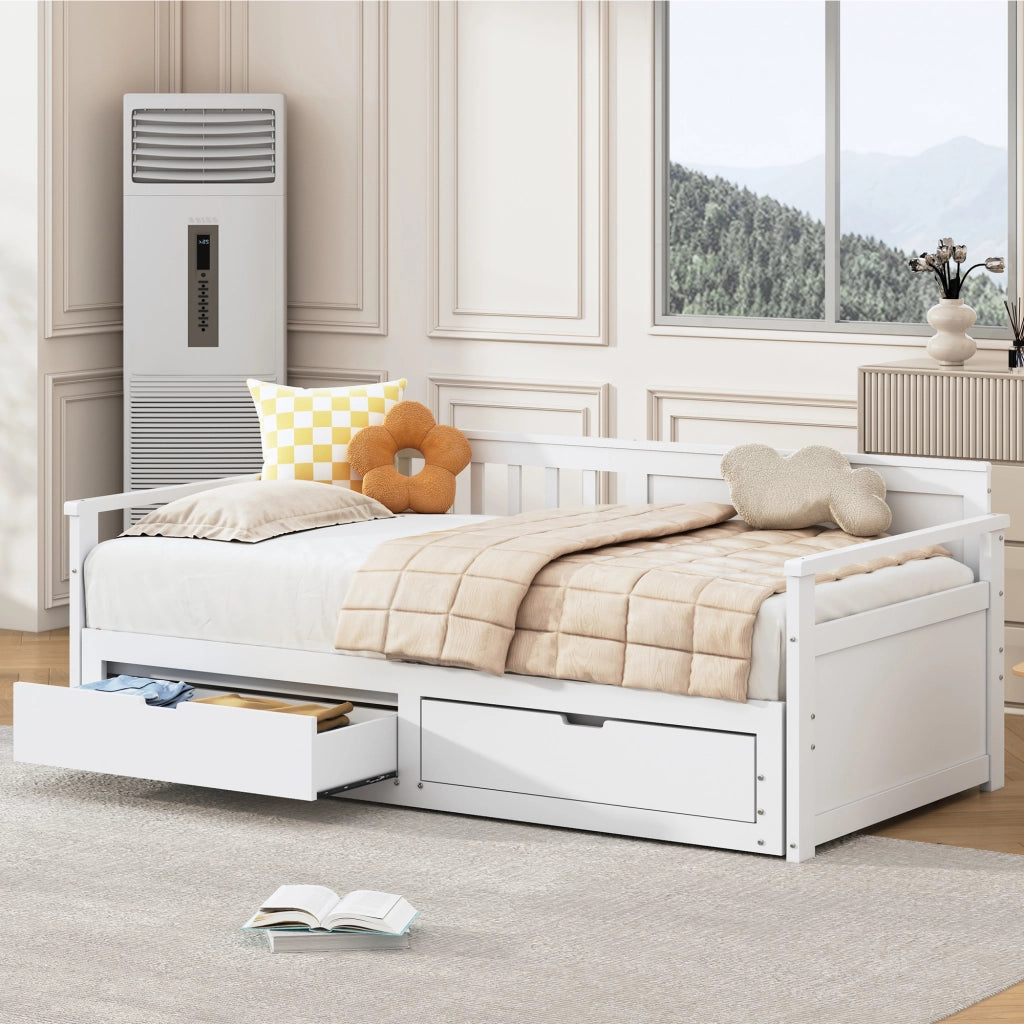 Letto giorno con funzione letto aggiuntivo in legno massello di pino 90x190 cm