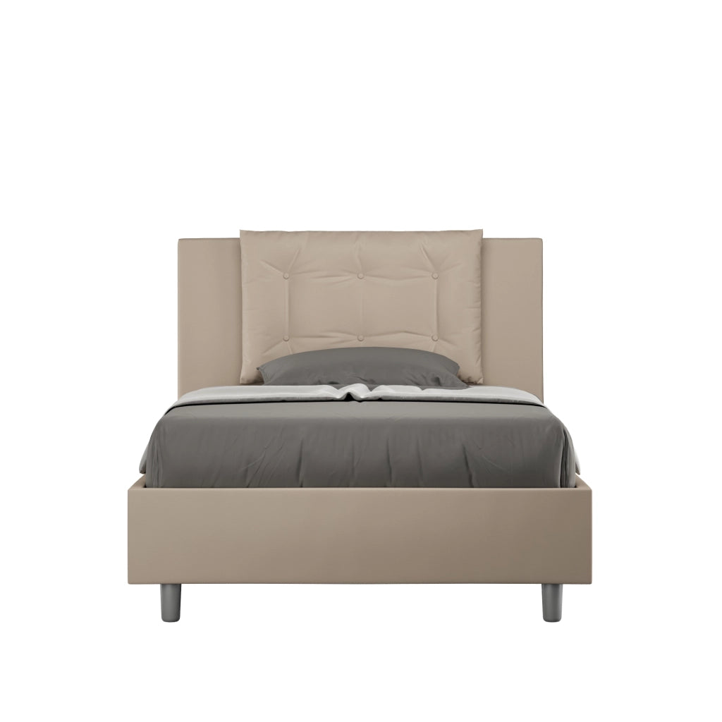 BS COM Letto una piazza e mezza senza rete imbottito 120x210 similpelle tortora