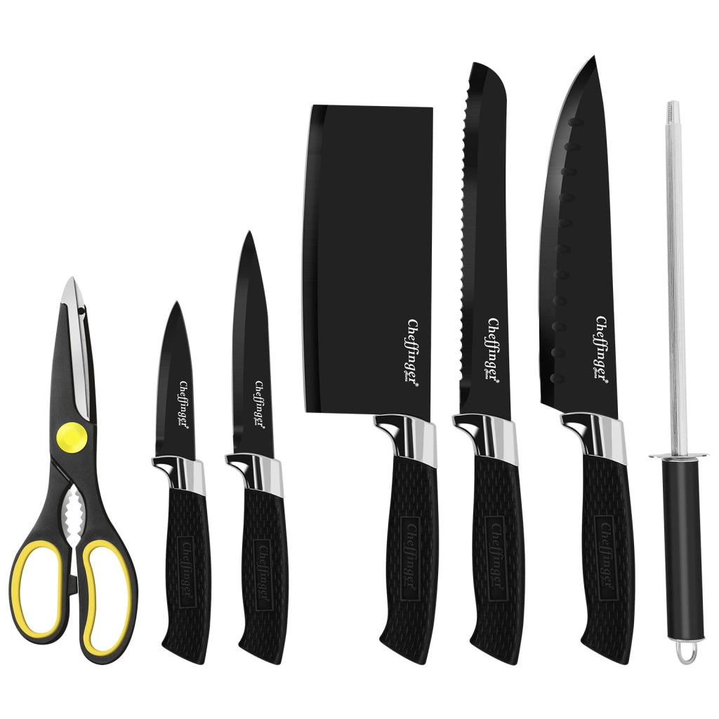 Set coltelli 7 pezzi leggeri e anticorrosione con supporto Nero / Argento Cheffinger