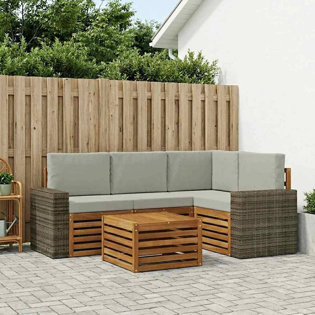 Set di divani da esterno 5 pz Naturale e Grigio Chiaro 3384337