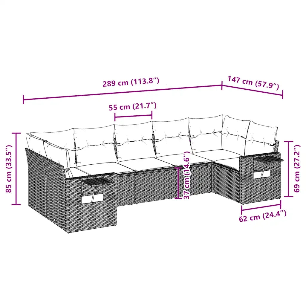 Set Divani da Giardino 7pz con Cuscini Grigio Chiaro Polyrattan 3252929