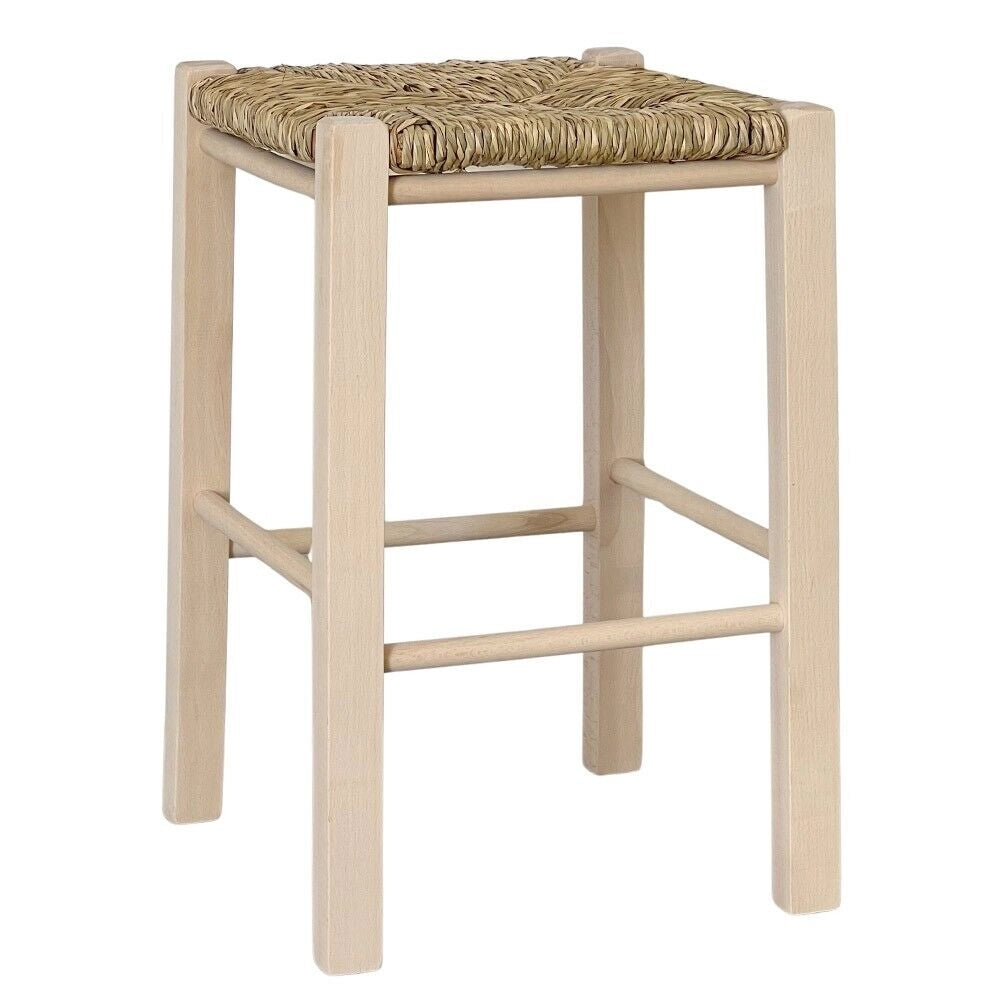 Sgabello grezzo seduta in paglia h 47 cm gambe dritte