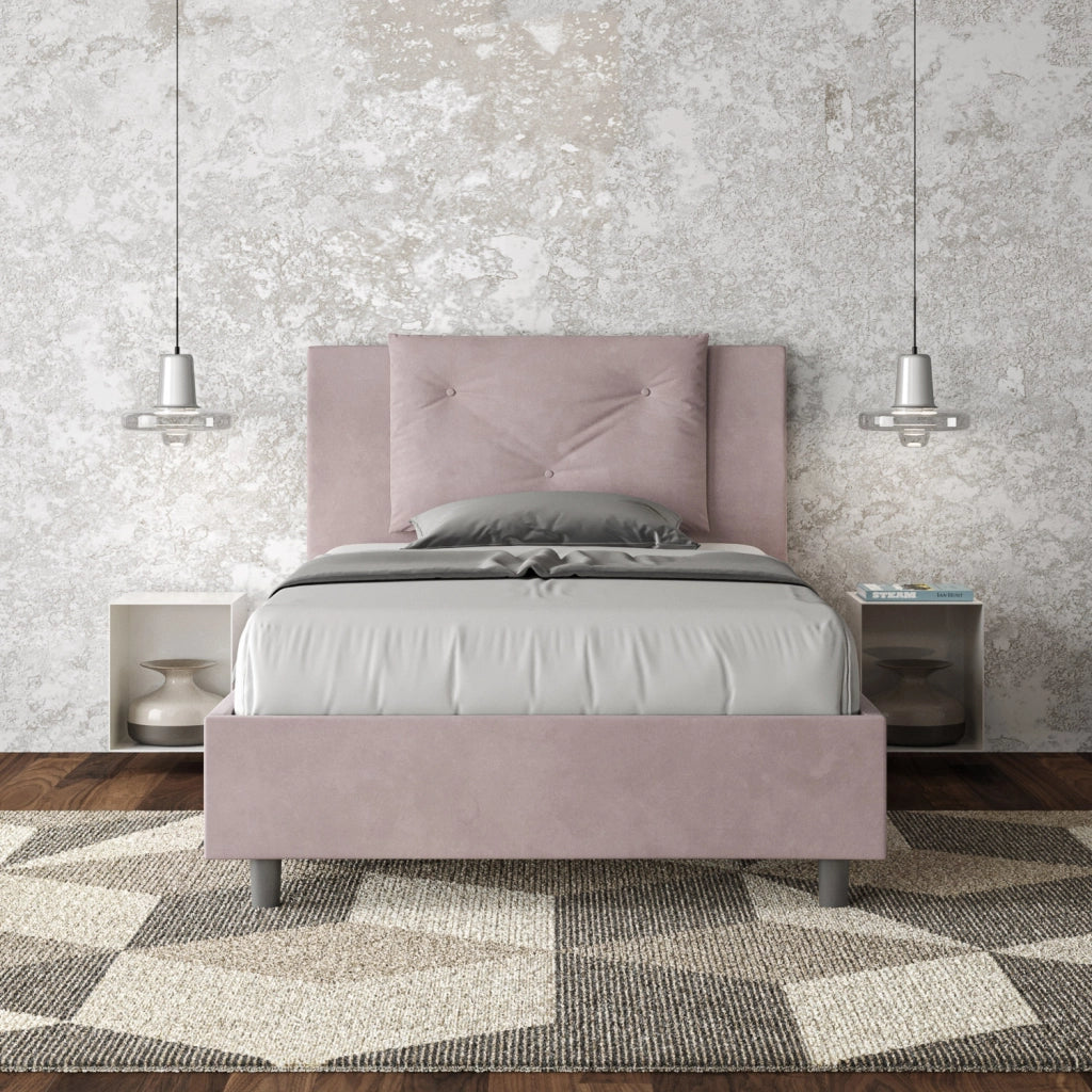 BS COM Letto una piazza e mezza contenitore imbottito 120x210 microfibra glicine