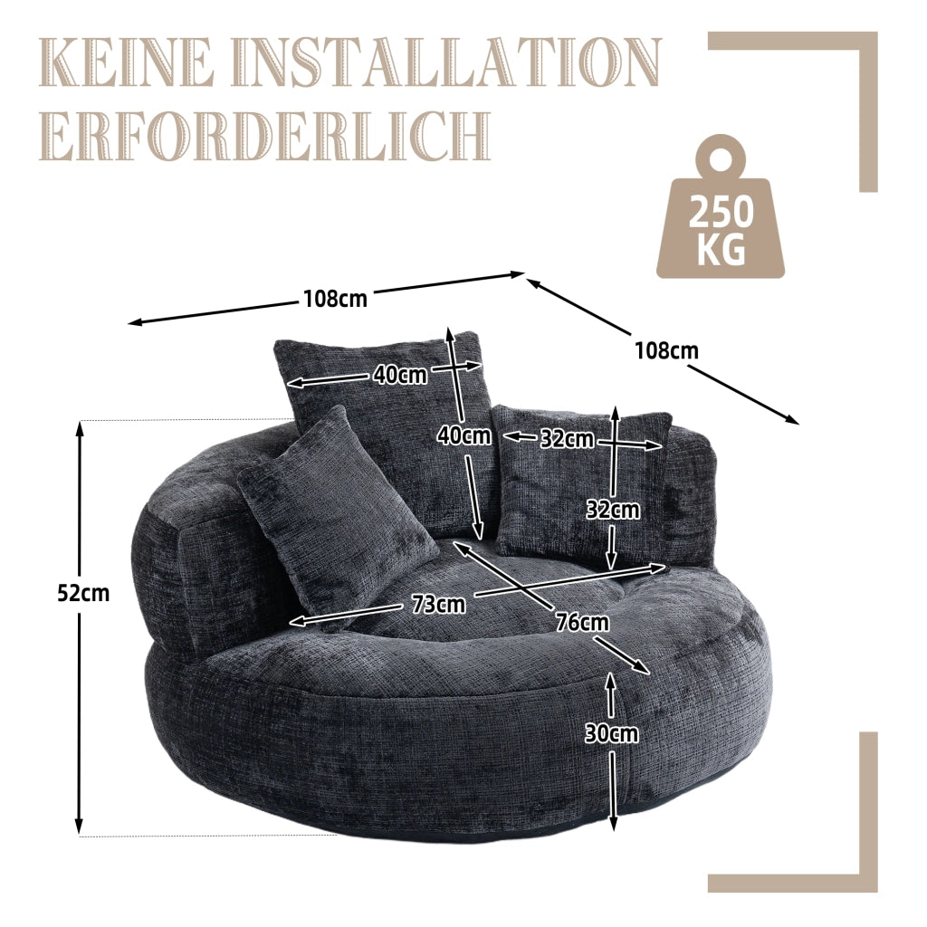 Divano Poltrona Gaming con Cuscini ¨C MINIMAL ¨C Nero, Tessuto Chenille