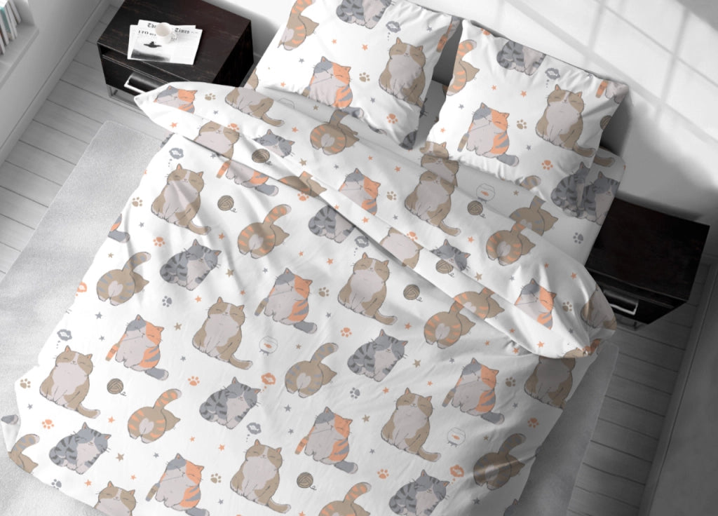 Sacco Copripiumino In 100% Cotone Made Italy Disegno Gatti 25GI - Matrimoniale - Gatti 25GI