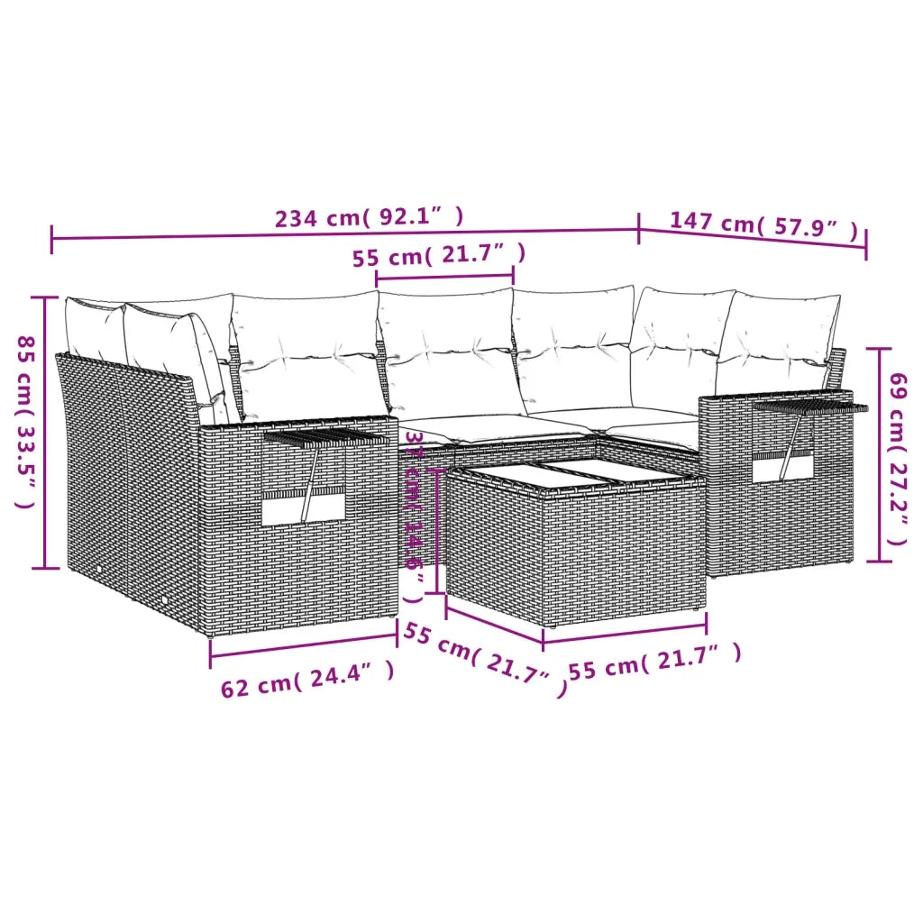 Set Divani da Giardino 7 pz con Cuscini Beige in Polyrattan 3219918