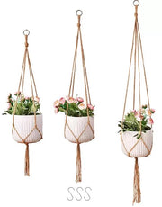Set di Vasi Macramè - Pendenti per Piante Boho - Confezione da 3 - Cotone - 90/105/120 cm