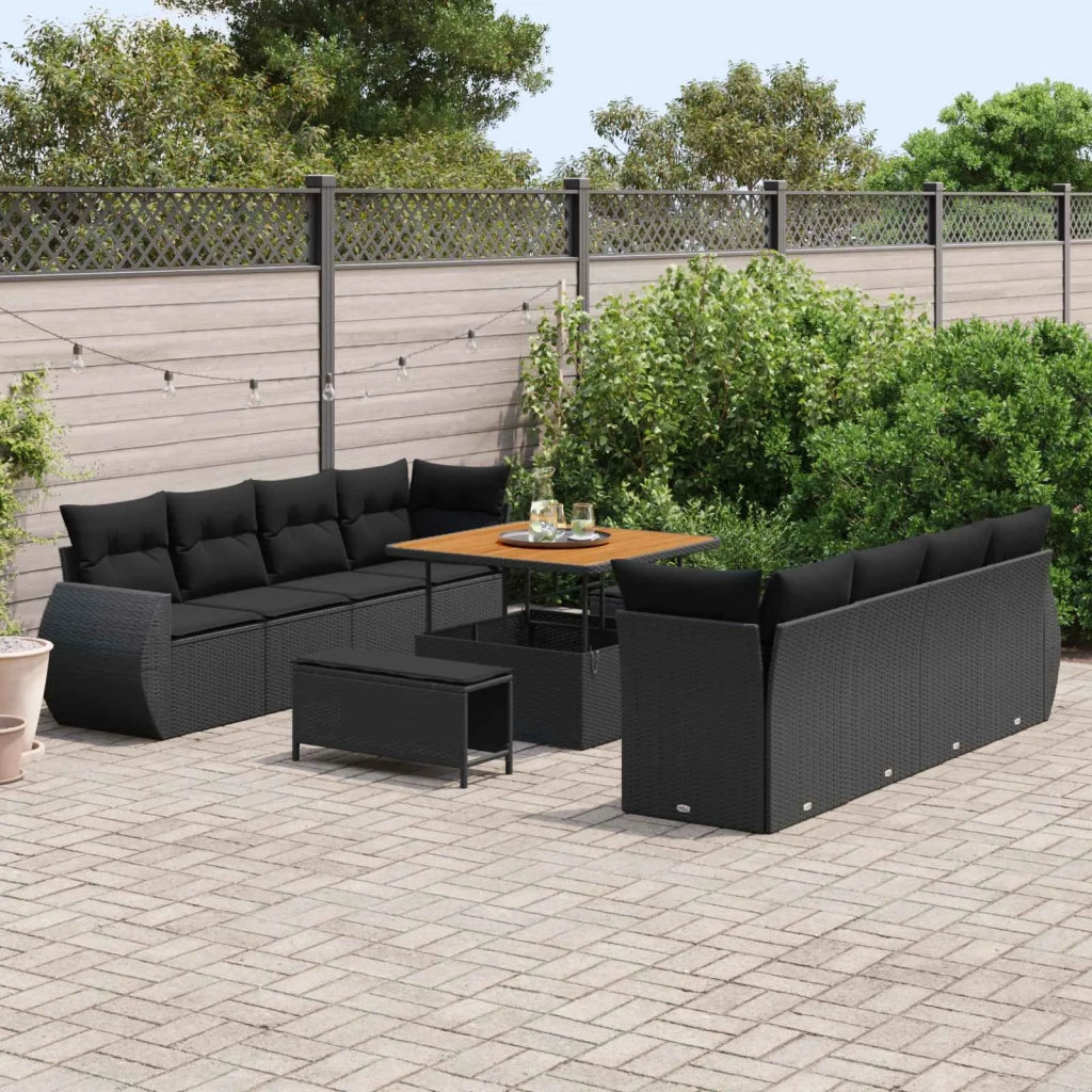 Set Divano da Giardino con cuscino 11 pcs Nero polyrattan 3361854