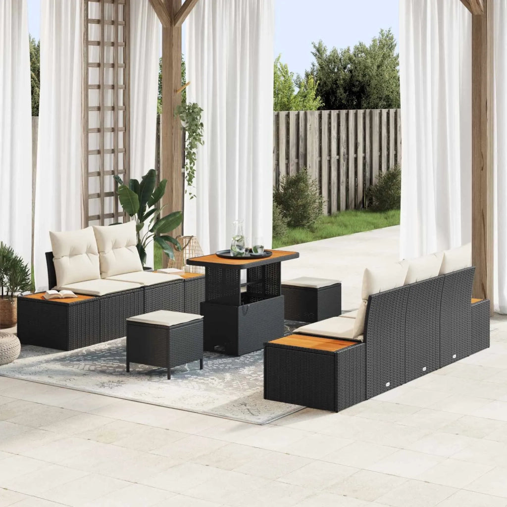 Set Divano da Giardino con cuscino 8 pcs Nero e Crema 3363250