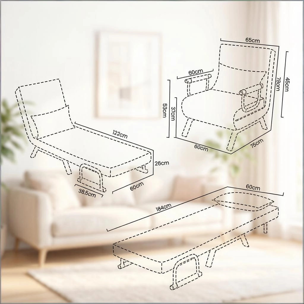 POLTRONA Letto convertibile 65x78x75 cm Blu in Lino, Schiuma e Metallo