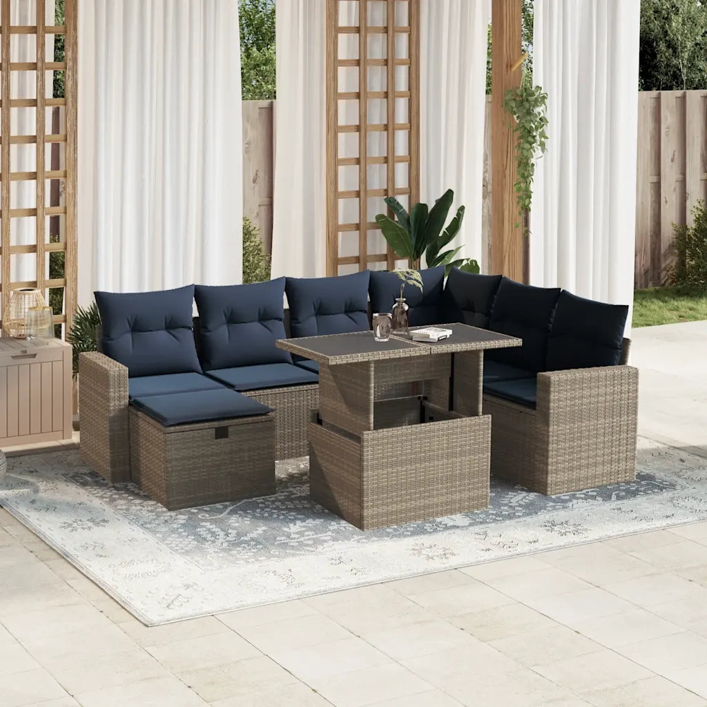 Set Divani da Giardino 8 pz con Cuscini Grigio in Polyrattan 3274841