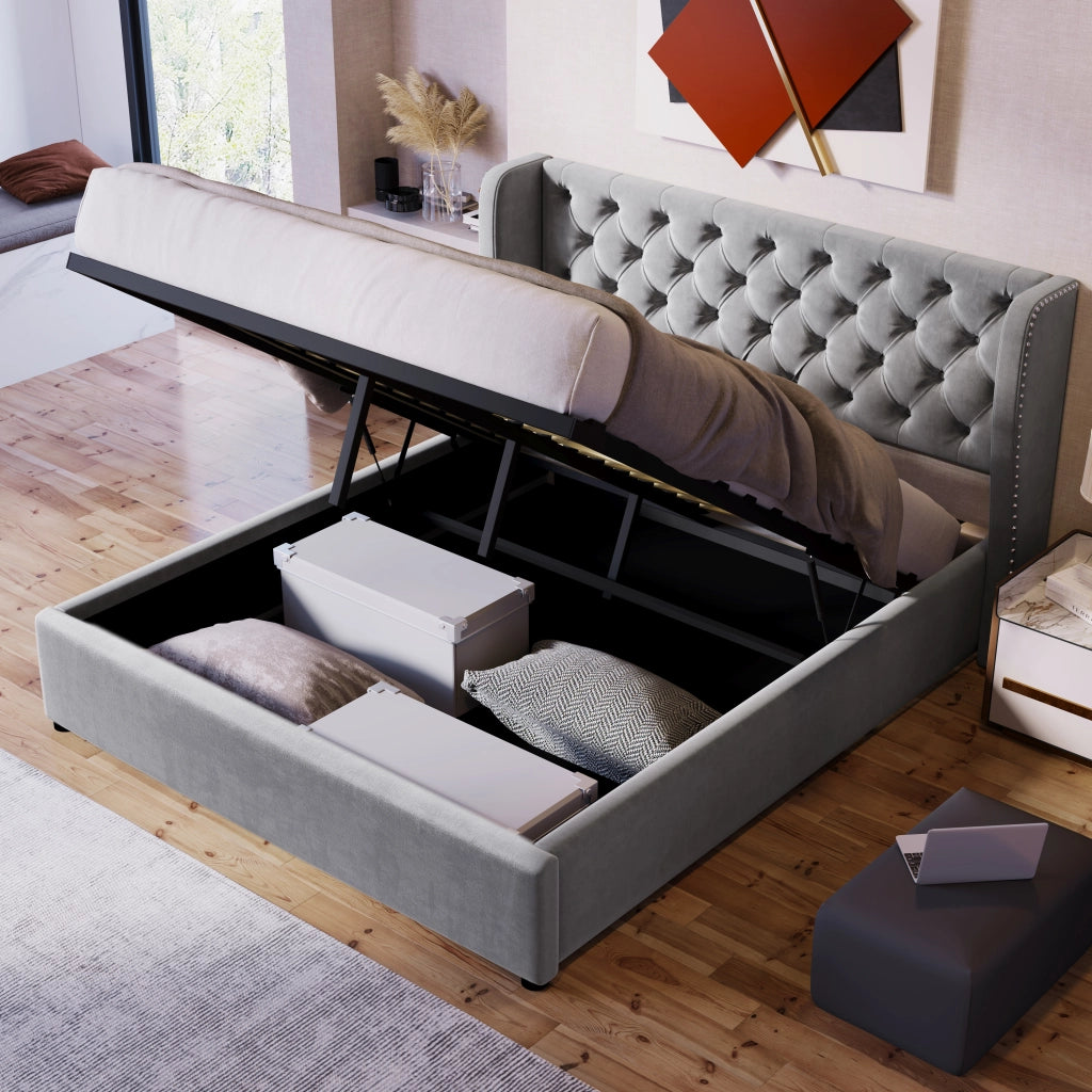 letto imbottito velluto grigio 140 x 190 cm