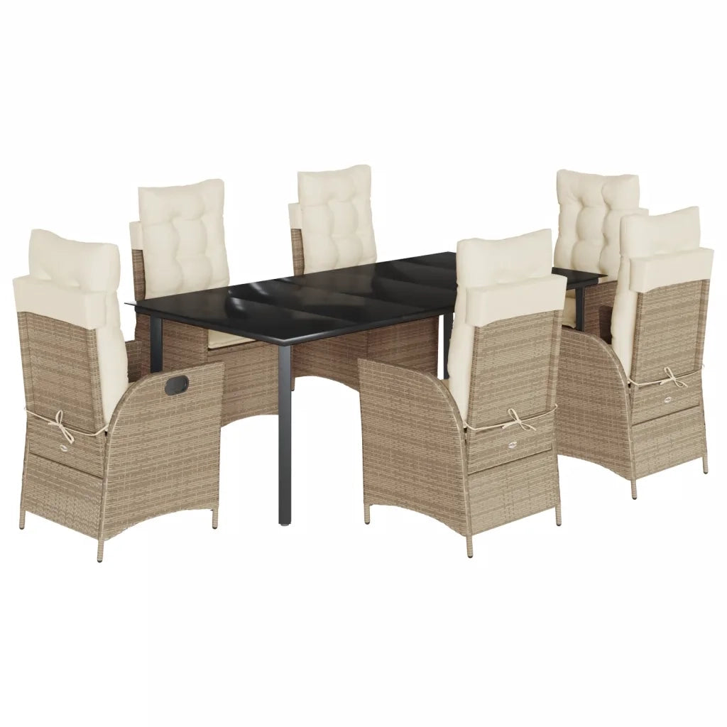 Set da Pranzo da Giardino 7 pz con Cuscini Beige in Polyrattan 3213251