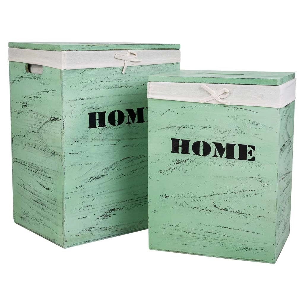 Set di 2 cesti portabiancheria in legno verde
