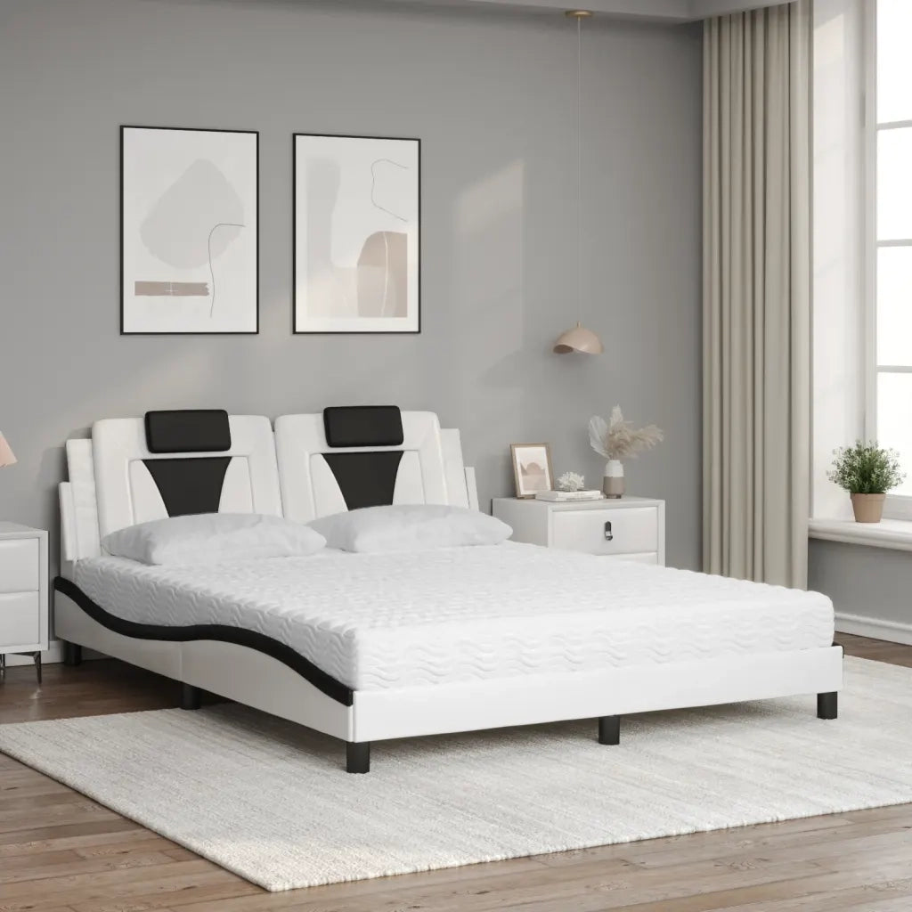 Letto Viana con Materasso Bianco e Nero 160x200cm Similpelle