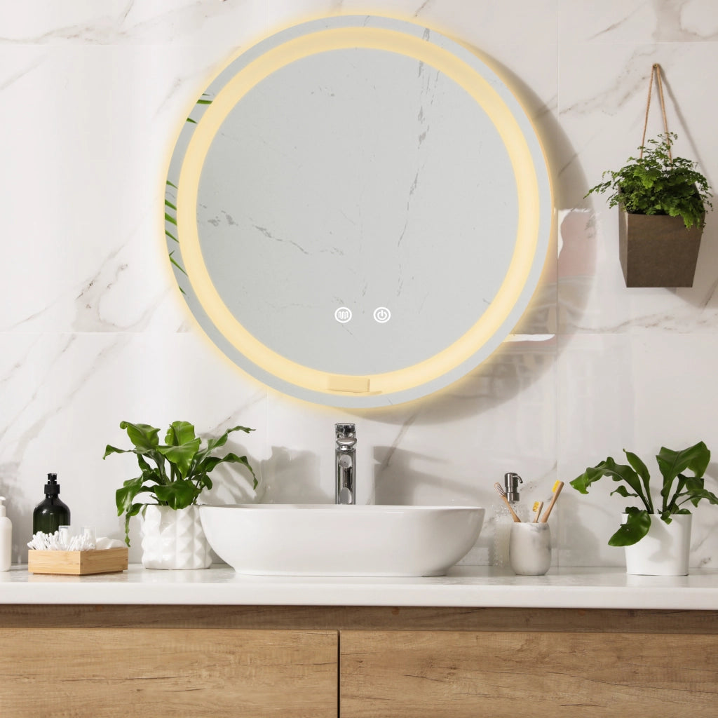 Specchio LED da Parete Maratea Multifunzionale Ø80 cm Cornice Argentata pro.tec
