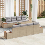 Set Divano da Giardino con cuscino 9 pcs Beige Poly Rattan