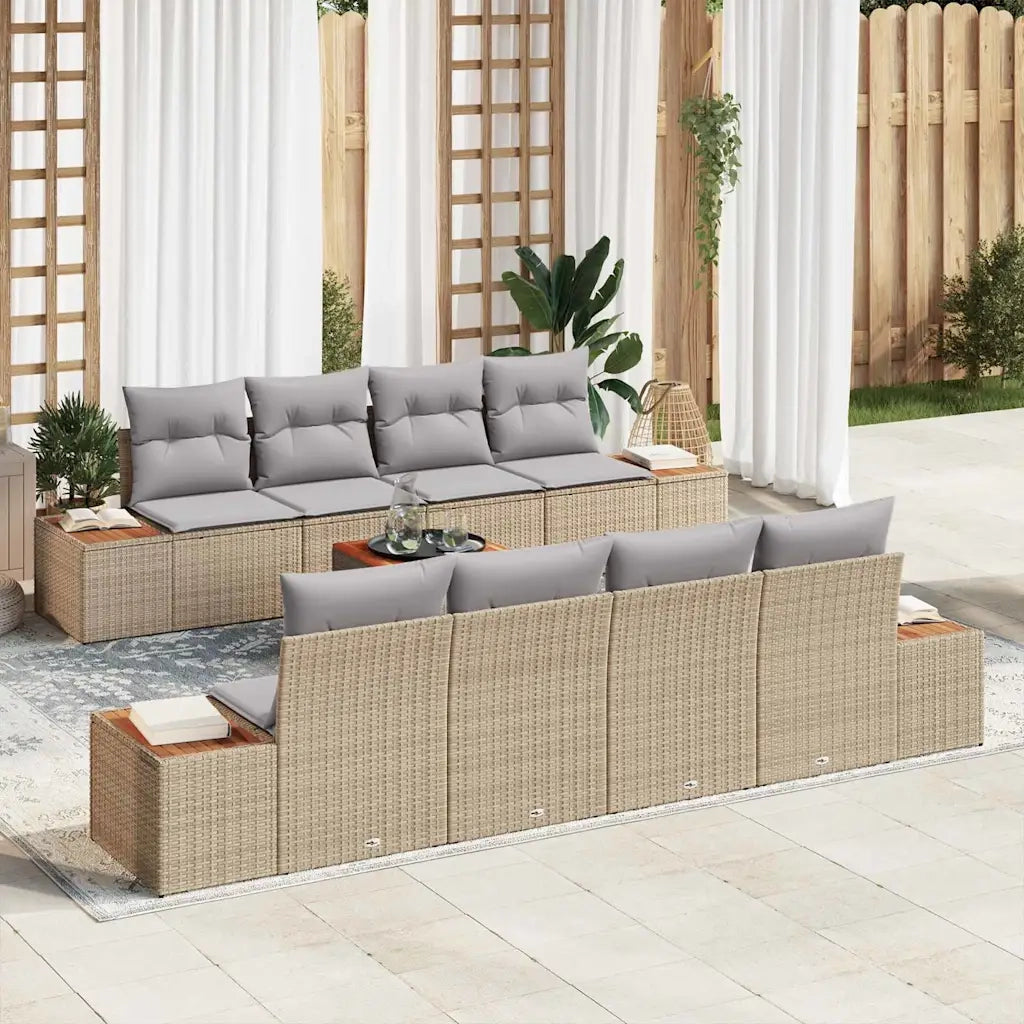 Set Divano da Giardino con cuscino 9 pcs Beige Poly Rattan