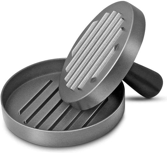 L'Antiaanbaklaag per Burger - Materiale in Lega di Alluminio - Manico in Legno - Diametro 110 mm - Spessore 11,9 mm - Adatto per Hamburger e Burgers Vegetariani - Maker di Hamburger