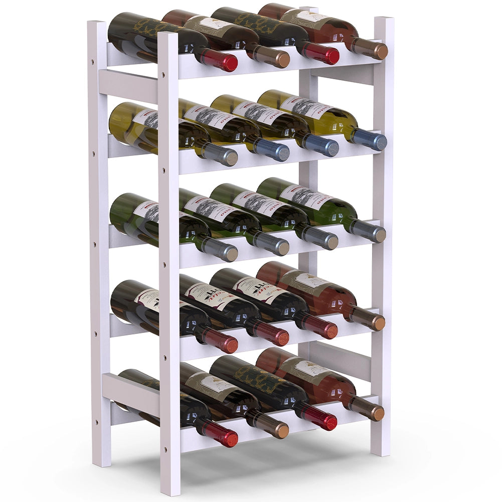 Cantinetta Portavino in Legno Bambù Bianco con 20 Scomparti Bar Portabottiglie