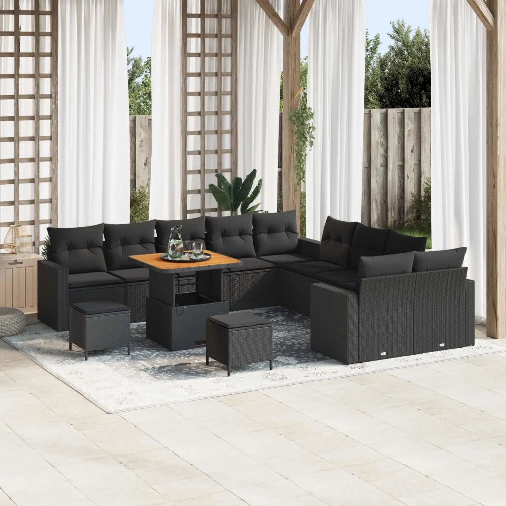 Set Divano da Giardino con cuscino 17 pcs Nero polyrattan 3363619