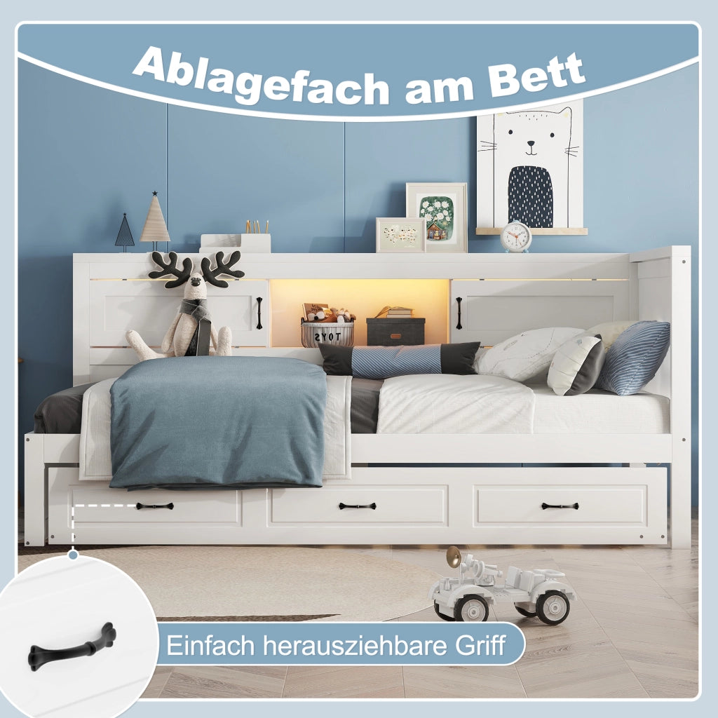 LETTO Divano letto estraibile 90x200 cm Bianco con LED, prese e USB