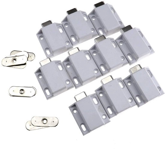 Set di riparazione per serrature a pressione - 10 serrature magnetiche - fissaggio con viti - bianco - plastica/metallo - per aprire/chiusura facile - serratura di sicurezza