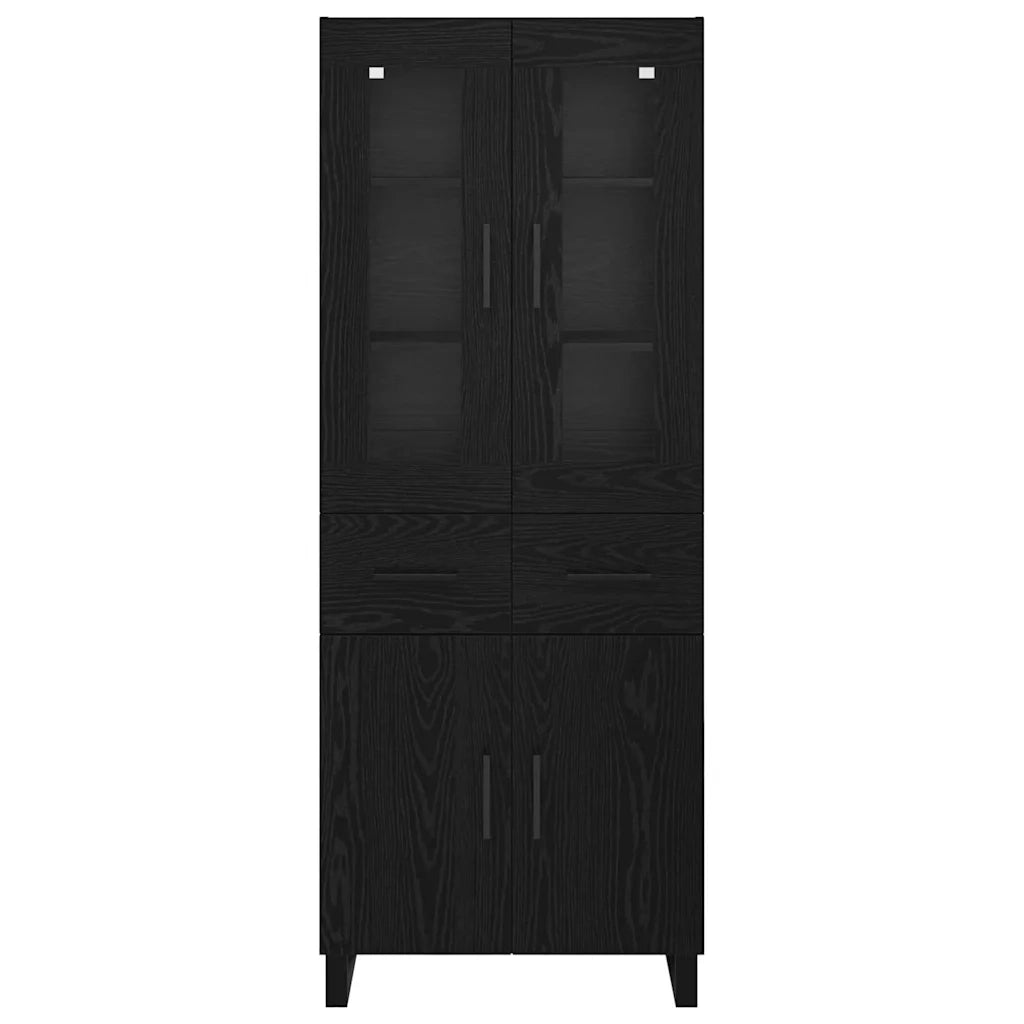 Credenza 2 pcs Rovere Nero Legno Stratificato e Vetro 3416089