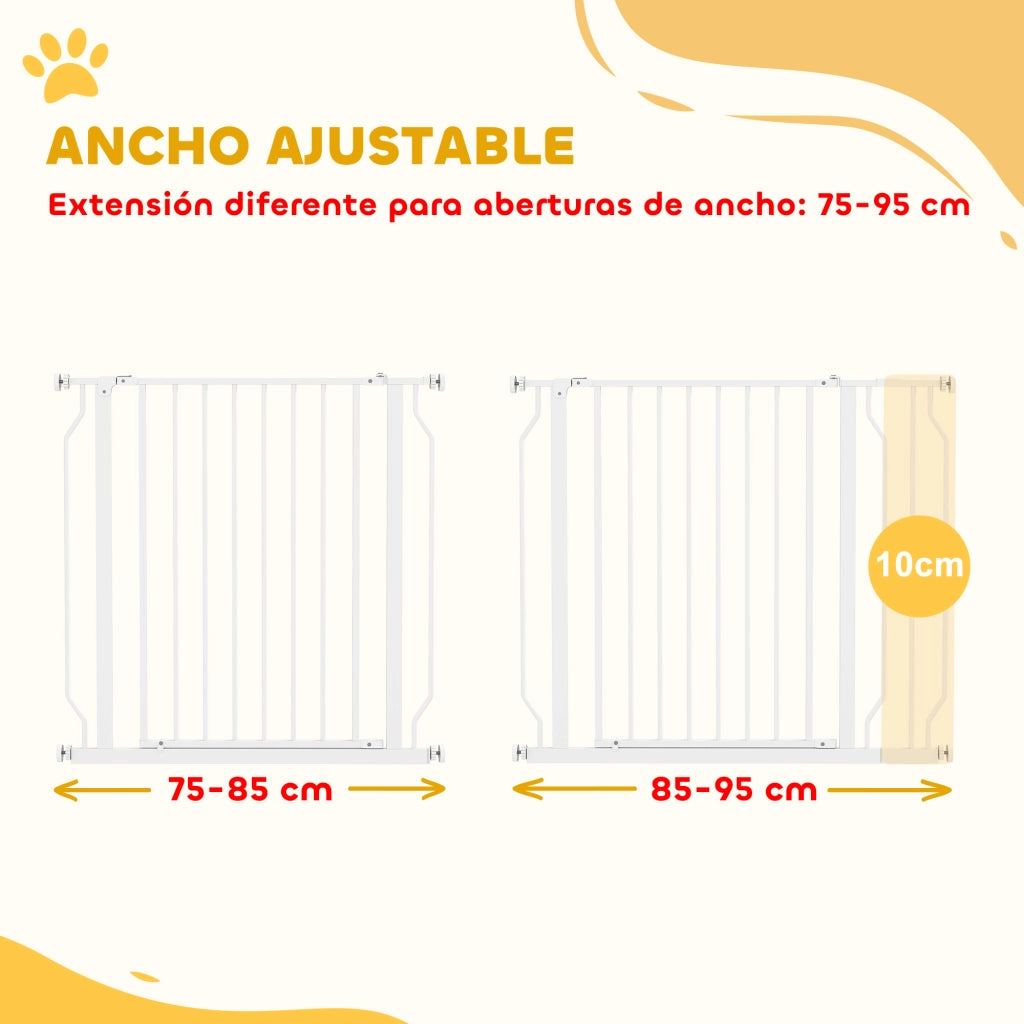 Barriera per Cani con Porta Regolabile 75-95 cm ¨C Minimal ¨C Bianco