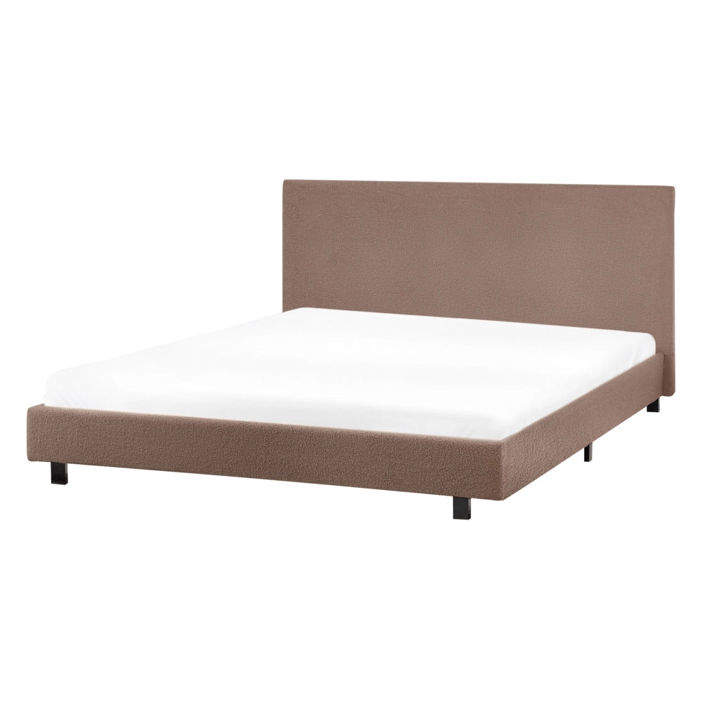 Letto matrimoniale imbottito bouclé marrone 140 x 200 cm con rete e testata