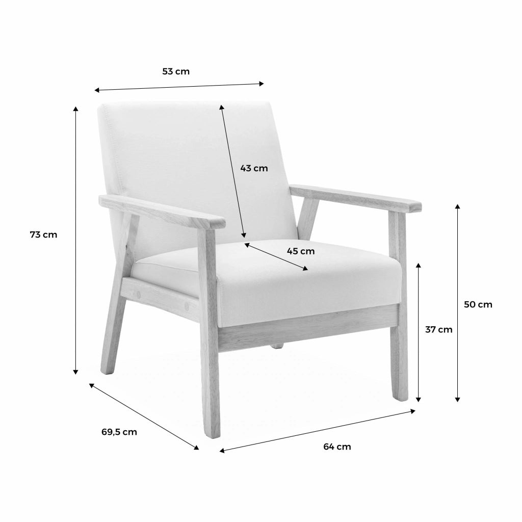 Set panca e poltrona in legno e tessuto, 3 posti, beige