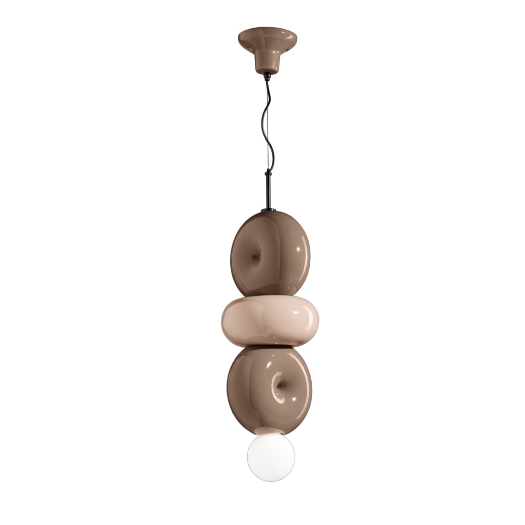 Sospensione Vintage Decò Bumbum 1+2 Elementi Ceramica Crema E Grigio 1 Luce E27