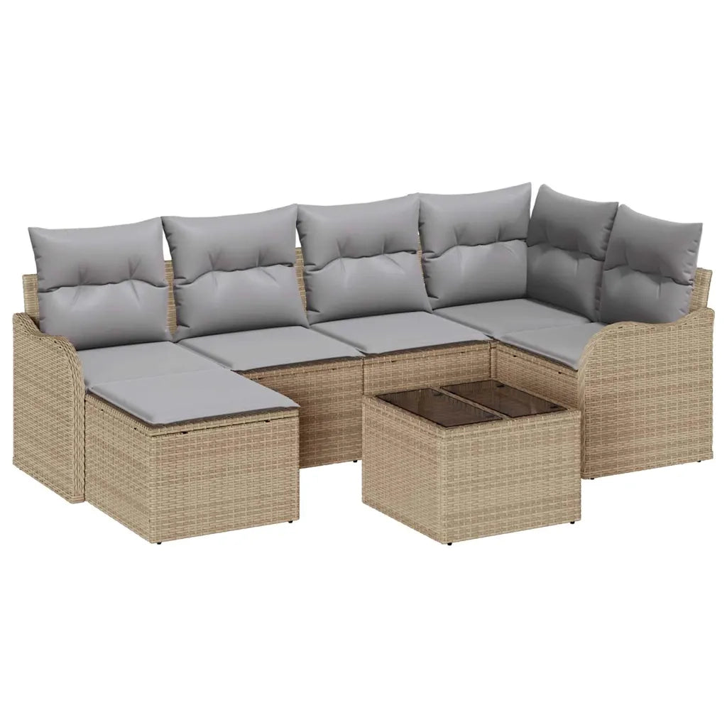 Set Divano da Giardino 7 pcs beige e grigio chiaro Poly Rattan