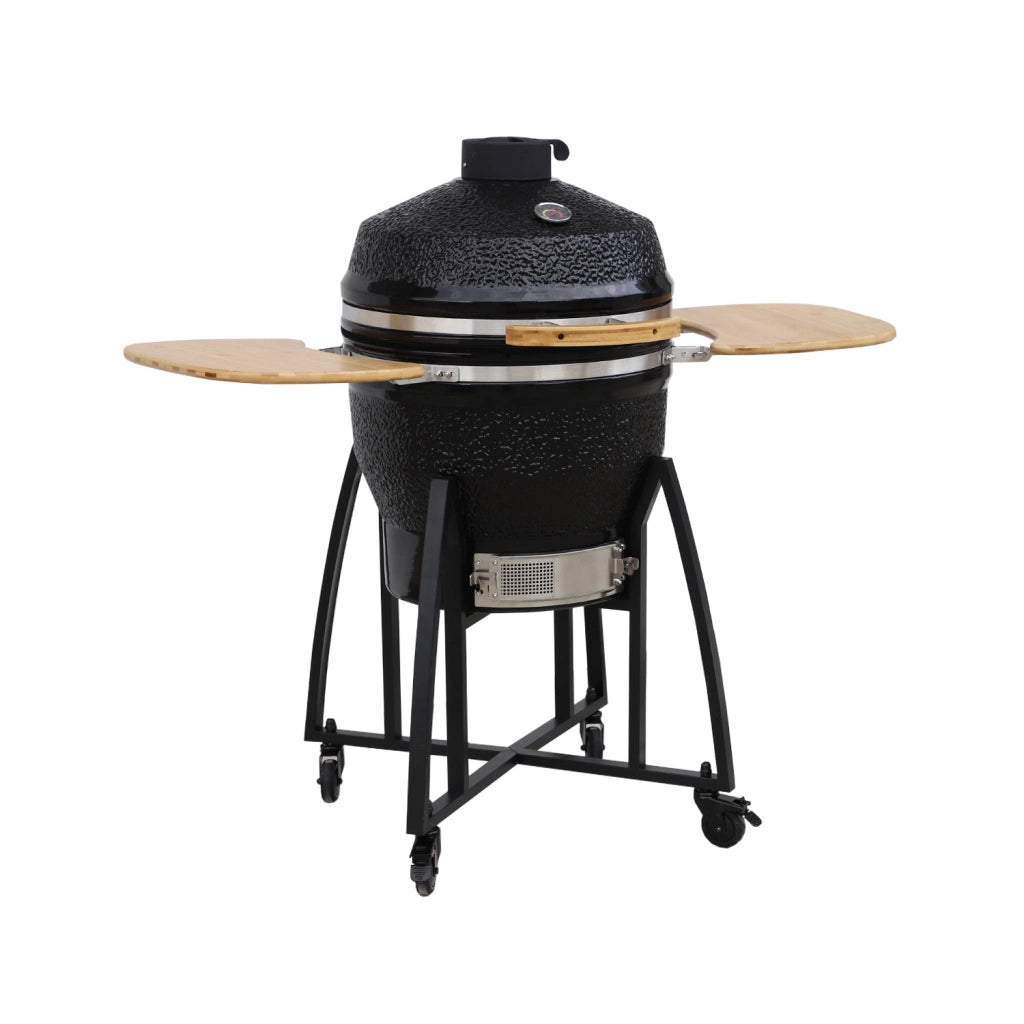 Barbecue a carbone, griglia e affumicatore, ceramica 54,5cm con ruote,