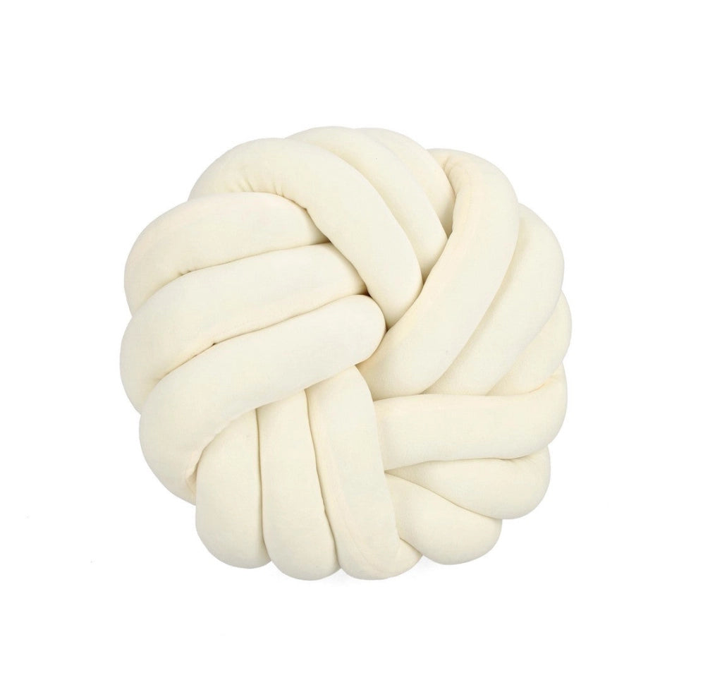 Set di 4 Cuscini Rotondi a Nodo in Velluto Avorio Ø38 cm - KRISH